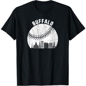 Buffalo Skyline Baseball Fan Vintage Buffalo NY Baseball T-Shirt, Small