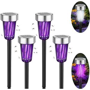 2026 New Solar Bug Zapper Outdoor Waterproof,Mosquito Zapper Rpellent Outdoor Patio,Purple & White Light,Auto-On at Dusk,Effective Fly Insect Gnat Zapper Trap for Yard,Garden,Backyard,Pathway