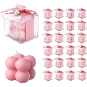 ACITHGL 30 Sets Fully Assembled Small Bubble Candle Party Favors for Guests Bulk Bridal Showers Favors Candles with Stylish Ribbons Thank You Cards Gifts (Pink)