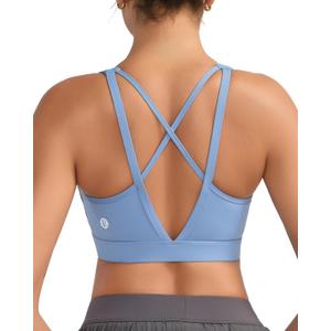 RUNNING GIRL High Impact Sports Bras for Women, High Support Running Sports Bra Molded Cup Strappy Sports Bras (Medium, A-v-ethereal Blue)