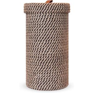 Handmade Cotton & Jute Toilet Paper Holder  Woven Toilet Paper Stand & Storage Basket with Lid, Freestanding Organizer for Bathroom, Fits 3 Mega Rolls 14" x 7'' (Black)