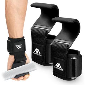 Flintronic Weight Lifting Hooks, Unisex Non-Slip Rubber Coated Grips, 8mm Neoprene Wrist Support, Gym Training, Powerlifting, Deadlift
