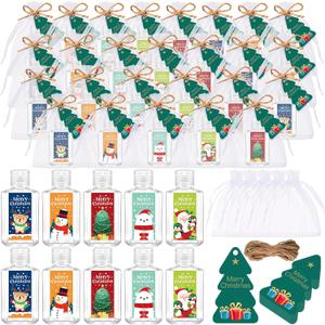50 Sets Mini Hand Sanitizer Bottles Bulk 2oz Empty Christmas Hand Sanitizer Travel Size Wedding Favors for Guests with Organza Bags Thank You Tags for Woman Employees(Christmas,Multicolor)