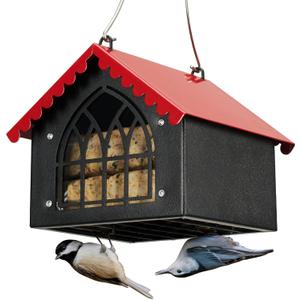 Kingsyard Double Upside Down Suet Feeder with Weatherproof Roof, All Metal Suet Feeders for Outdoors Hanging, Great for Downy Woodpecker Nuthatch Chickadee, Red