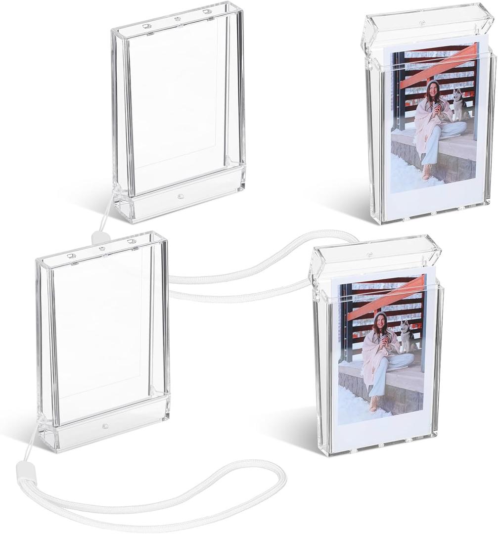 4 Set Mini Photo Holder Storage Case Compatible with Fujifilm Instax Mini 12/11/90/40/9/8/7/7+/evo 3 Inch Instant Camera Picture Case Holder Box with Wrist Lanyard Camera Accessory