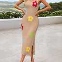 ZESICA Women's Summer Knit Bodycon Midi Dress 2026 Sleeveless Floral Crewneck Color Block Long Beach Party Dresses (M)