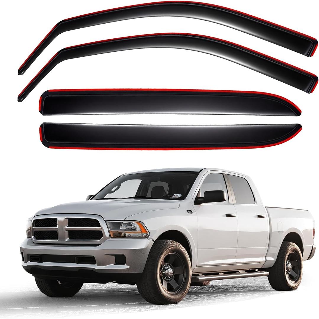 in-Channel Rain Guards for 2009-2026 Ram 1500 Classic Crew Cab, Window Deflectors Window Visors for 2010-2018 Ram 2500 & 3500 Classic Crew Cab, 2015 Ram 1500 Accessories, 4 Full-Size Doors (Black)