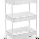CAXXA 3-Tier Rolling Metal Storage Organizer - Mobile Utility Cart Kitchen Cart with Caster Wheels, White, 16.75"D x 11.5"W x 30.25"H
