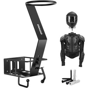 Wall Mount Motorcycle Helmet Rack with Gloves Tray, Dirt Bike Bicycle Helmet Holder Display Hanger Storage Organizer Stand Hook, Motorcycle Accessories for Enclosed Trailer, Truck,Garage and Warehouse