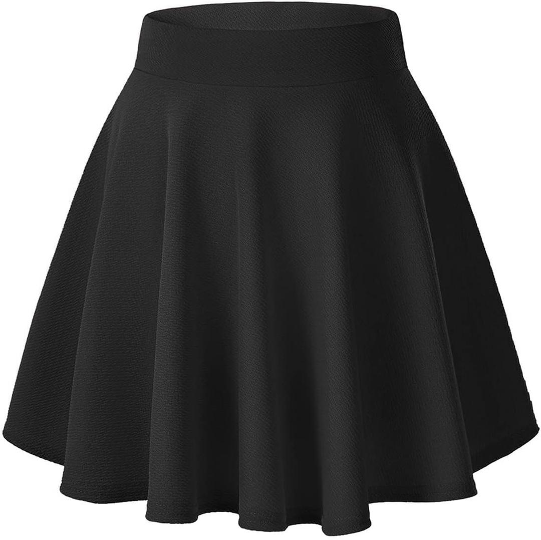 Urban CoCo Women's Basic Versatile Stretchy Flared Casual Mini Skater Skirt (Black, XL)