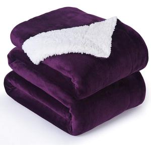 NANPIPER Bed Blanket Reversible Sherpa Flannel Blanket Super Soft Fuzzy Lightweight Fleece Microfiber (90"x90" Purple) Queen