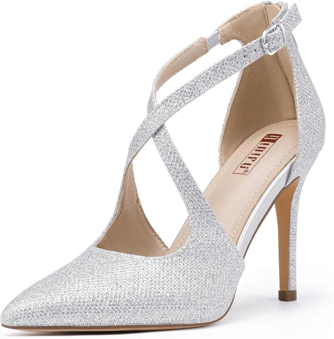 IDIFU IN4 Women's Pumps Closed Toe Stiletto Heels Strappy Wedding Bridal Office Homecoming Work Prom Dress Shoes Bride Comfortable Dressy Formal Pointed Toe Zip (8.5)