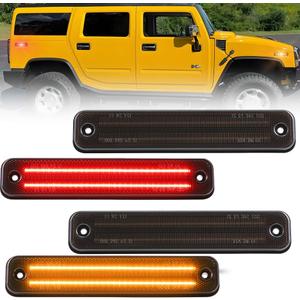 Front & Rear [Ultra-Bright] 2-Row Full LED Side Marker Lights for Hummer H2 2003-2009, Hummer H2 Smoked Lens Side Fender Bumper Lamps, Amber & Red LED Side Markers Turn Signal Lights, 4 PCS