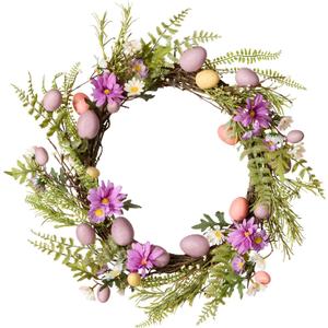 National Tree Company 22 in. Pink Eggs, Flowers and Ferns Easter Wreath, Artificial Spring Wreath with Pink & Pastel Easter Eggs, Indoor or Covered Outdoor Décor