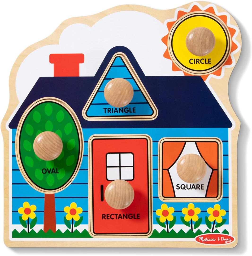 Melissa & Doug First Shapes Jumbo Knob Puzzle, Wooden Peg Puzzle for Toddlers, Educational Toy for Shape Recognition and Fine Motor Skills, Ages 1+