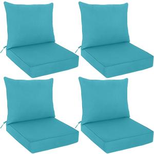 EAGLE PEAK Outdoor Deep Seat Patio Seat Cushion Set, 25 x 25 x 5 inch, 2-Piece Back Chair Cushion, Set of 4, Blue