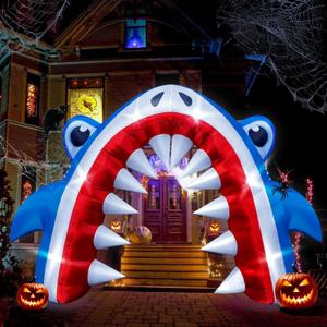 Eyourlife 128 FT Shark Halloween Inflatable Arch, Giant Outdoor Blow Up Yard Decoration with Built-in 6 LED Lights for Pool Stage Event Birthday Party Ocean Theme Luau Beach Party Take Photos