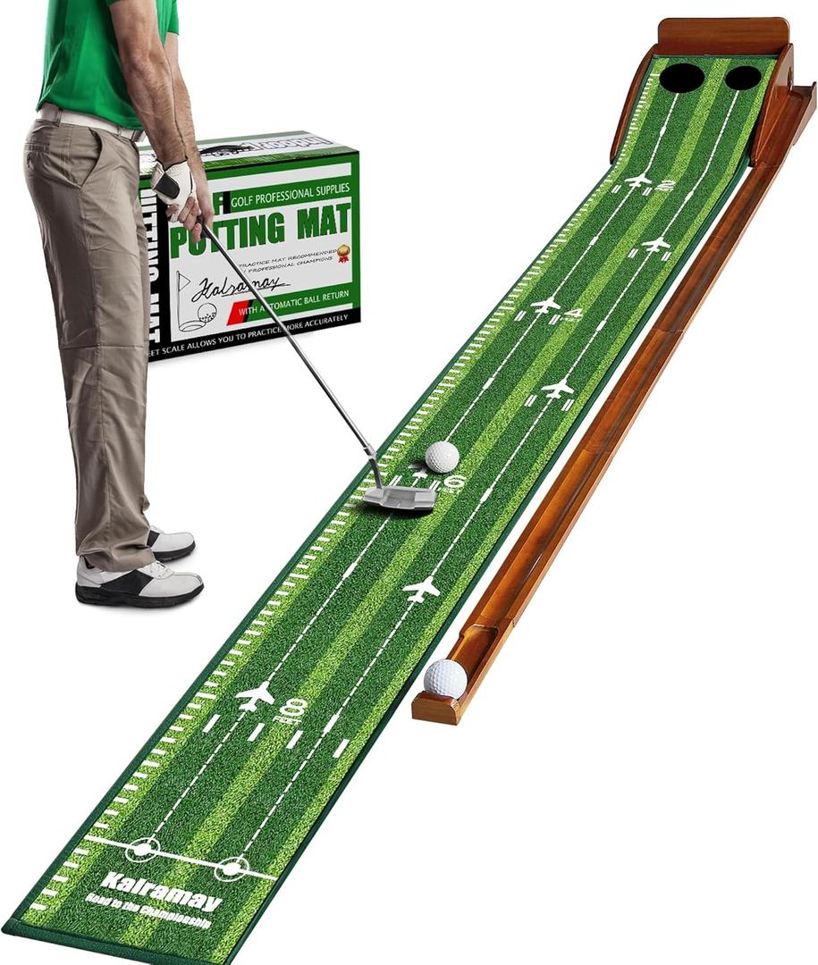 Putting Green Indoor Golf Putting Mat  Easy to Assemble with Automatic Ball Return, Wrinkle-Free Close to Real Green Speed, Suitable for Office, Recreation Room, Patio  Ideal Gift