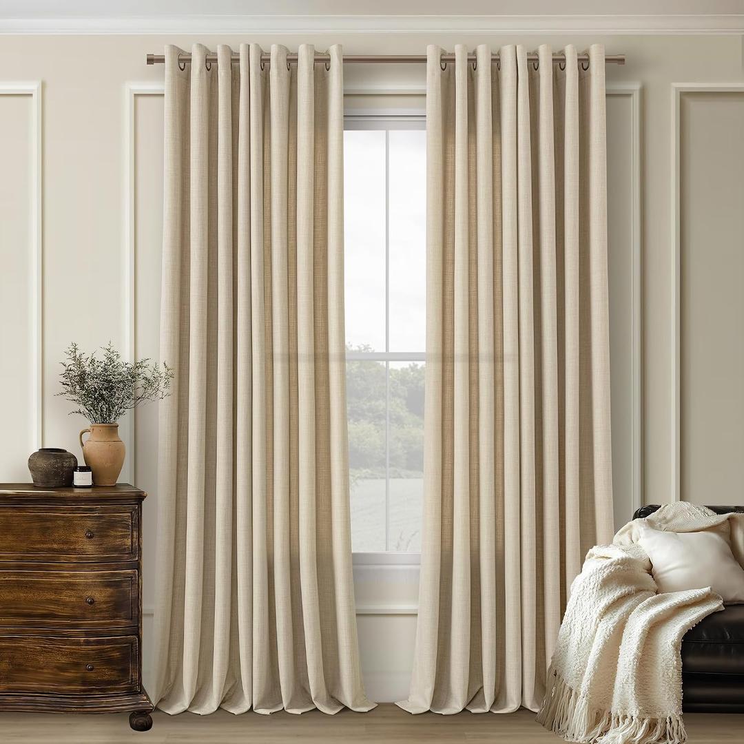 Beige Sand Linen Curtains 86 Inches Long 2 Panels Set for Living Dining Room Grommet Semi Sheer Linen Drapes Boho Farmhouse Oatmeal Tan Floor to Ceiling 86 Inch Length Curtains for Bedroom 52x86