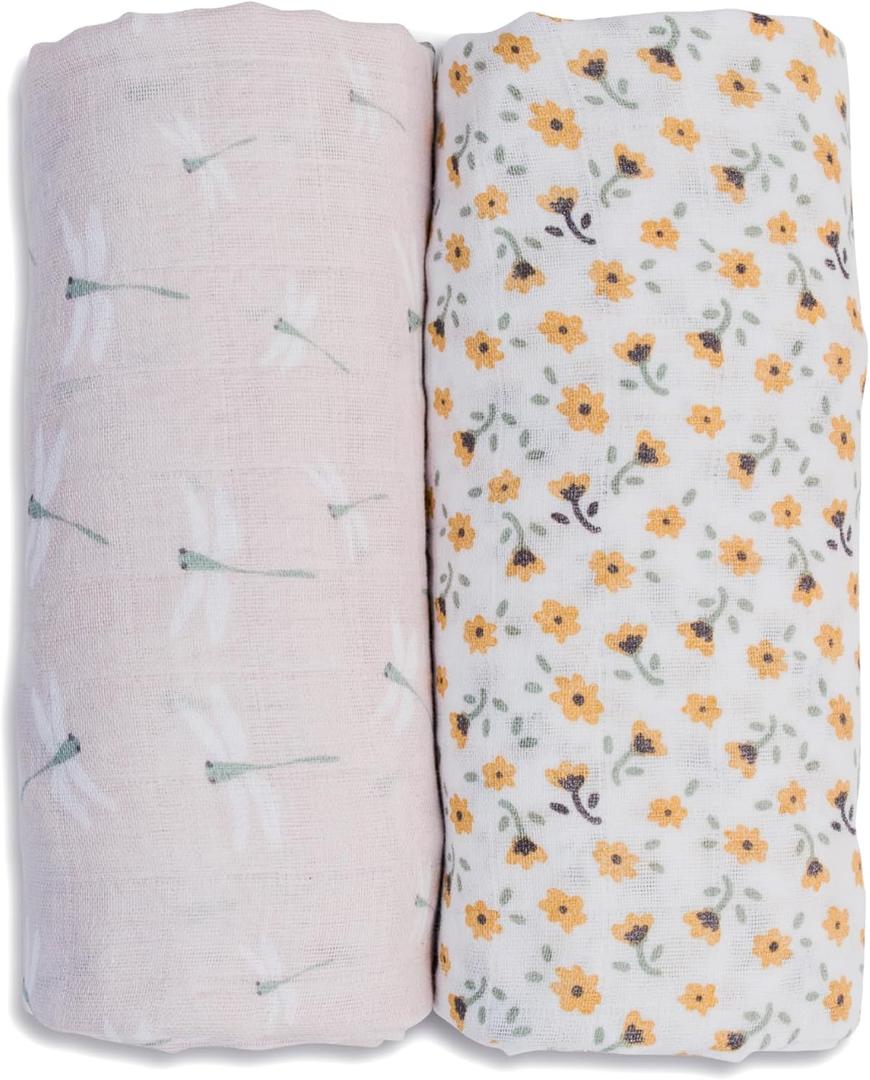lulujo Baby Swaddle Blankets | Unisex Softest Breathable Cotton Muslin Swaddle Blanket Set | Neutral Receiving Blanket for Girls & Boys | 40in x 40in | Vintage Floral & Dragonfly | 2-Count lulujo Baby Swaddle Blankets | Unisex Softest Breathable Cotton Muslin Swaddle Blanket Set | Neutral Receiving Blanket for Girls & Boys | 40in x 40in | Vintage Floral & Dragonfly | 2-Count