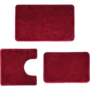 3 Pieces Luxury Bathroom Rug Set with U-Shaped Toilet Rug, Non-Slip Rubber Bottom, Thick Microfiber Fluffy Plush, Water Absorption, Quick Dry, Ultra Soft, Bath Mats for Bathroom, Tub(Dark Red)