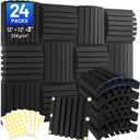 Focusound 24 Pack Curved Acoustic Foam Panels 3" x 12" x 12" Sound Proof Foam Panels Soundproofing Noise Cancelling Wedge Panels for Home Office Recoding Studio with 150 PCS Double-Side Adhesive