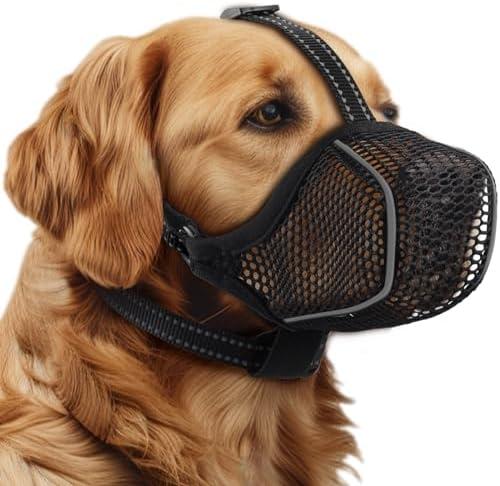 Dog Muzzle,Mesh Soft Muzzle for Small Medium Large Sized Dogs, Breathable Reflective Adjustable Puppy Muzzles with Collar for Scavenging Grooming Biting Chewing,Allows Panting and Drinking, XXL