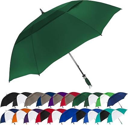 The Typhoon Tamer 62 Inch Vented Windproof Double Canopy Large Golf Umbrella for Rain & Wind, Strong Fiberglass Oversized Lightweight Professional Quality Golfer Umbrella for Men & Women, Hunter Green