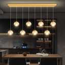8 Light Globe Glass Rectangular Pendant Light Modern LED Dimmable Chandelier Adjustable Height Pendant Lights Fixtures for Kitchen Island Living Room Foyer Gold