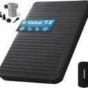 KingCamp Self Inflating Sleeping Pad for Camping, 7.5 R-Value Double Camping Mattress, Portable 4 Season Memory Foam Camping Mat with Pump & PVC-Free Fabric for Comfort Travel Car Tent Cot, Black