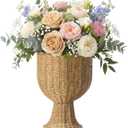 Faux Rattan Vase Wicker Vase Country Style, No Handle, 12.6" h | Wood Woven Basket Wicker Flower Pot for Dining Table Centerpieces Bedroom Corner Hallway Indoor Office Home Decor