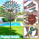 Wind Spinner Kinetic Wind Sculpture, 24.3"W x 79.3"H Large Metal Outdoor Windmill with 5Prong Stable Base, 360 Wind Catcher, EyeCatching Yard Art Decor for Patio Lawn Garden Backyard (Retro Green)
