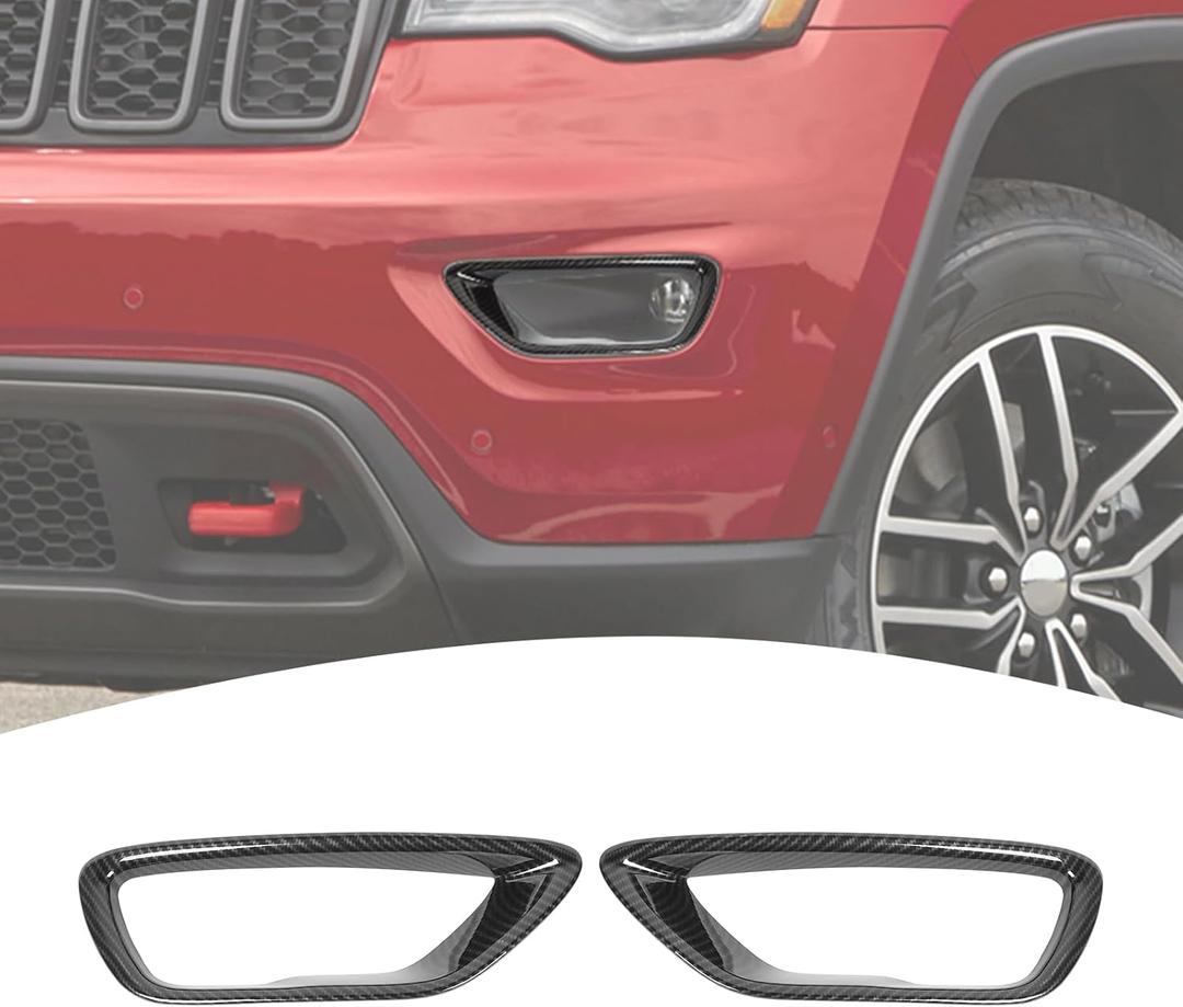 for Grand Cherokee Front Fog Lights Trim Bezel Cover Compatible with Jeep Grand Cherokee 2018-2020 Carbon Fiber Exterior Accessories (Carbon Fiber)