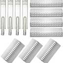 Stainless Steel 4pcs 16631 Flame Tamer Flavor bar and 3pcs 16520 Heat Plate Shield with 4pcs 16516 Burners for Bull Grill Replacement Parts,Fits for Blaze Lion, Cal Flame 4 Burner Gas Grills