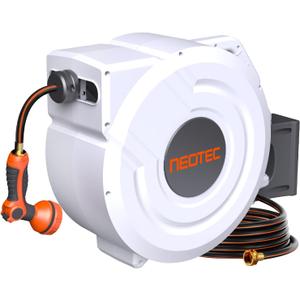 5/8 Inch 100ft Retractable Garden Hose Reel with Any-Length Lock Slow Auto Rewind Heavy Duty Hose Reel With 9-Pattern Nozzle 180 Swivel Bracket UV Resistant Wall Mounted Hose Reel for Outside
