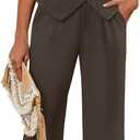 Ficerd Women's 2 Piece Outfits, Sleeveless Cotton Suit Vest and Wide Leg Pant Summer Business Casual Button V Neck Blazer Set (Large, Dark Coffee)