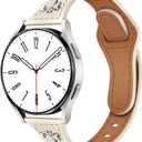 Newlibery Slim Leather Band with Charms Compatible with Samsung Galaxy Watch 7/6/5/4/FE/Active2 40mm 44mm/6 Classic 43mm 47mm/5 Pro 45mm/4 Classic 46mm 42mm,Top Genuine Dressy Leather Strap 20mm Women,  Starlight-Starlight (Only 20mm)