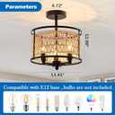 3 Light Rattan Ceiling Light Fixture 11inch Boho Semi Flush Mount Ceiling Light Black Hand-Woven Cage Wicker Chandelier for Farmhouse Bedroom Hallway Entryway Kitchen