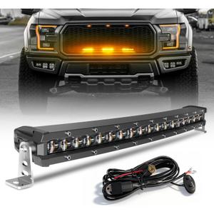 [Curved] [White & Amber Strobe] 20 inch LED Light Bar, Single Row Slim LED Bar for ATV UTV Car Truck Off-Road, Driving Beam + Flashing Chase Light with Wiring Harness