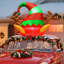 Soulchen 4 ft Inflatable Christmas Car Decoration Elf Car Roof Outdoor Decoration Christmas Blow up Elf Hat Yard Decor with Built-in LEDs for Xmas Holiday The Top of Truck Decor 