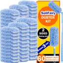 60 Heavy Duty Duster Refills for Swiffer Duster, 3 ft Extendable Handle, 1 Short Handle, Multisurface 360 Dusters kit for Dusting Furniture, Ceiling Fans, Blinds, Blue
