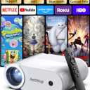 Mini Projector With WiFi and Bluetooth, 400 ANSI Portable Mini Projectors for iPhone, Native 1080P 4K Support Home Theater for Outdoor, 200 Display for Smartphone/HDMI/USB/TV Stick