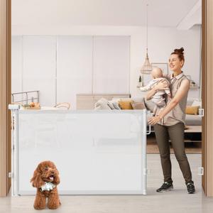 76" Retractable Baby Gates Extra Wide, Mesh Long Dog Gate for Wide Openings, Indoor Outdoor Stair Gate for Doorways Hallways Deck Porch, Child Pet Safety Essentials for Home, White