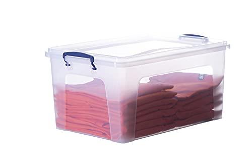 Superio Clear Plastic Storage Bin with Lid, 28 Quart Organizing Container, Latch Box, Stackable Plastic Tote for Household, Garage, School, and Office- Store Shoes, Clothing, Crafts, and Accessories, Pack Of 2
