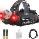 BORUIT RJ-3000 LED Rechargeable Headlamp,3 Modes White and Red LED Hunting Headlamps,Super Bright Tactical Flashlight Red Light Head Lamp for Running Camping Hiking Fishing