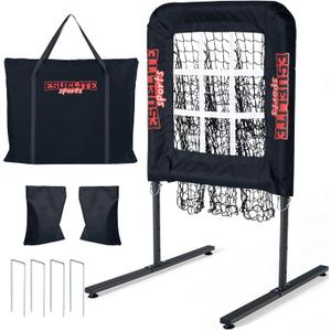 9 Hole Pitching Net with Strike Zone, Baseball Softball Pitching Target  Adjustable Height Portable Indoor Outdoor Training Equipment for Pitchers of All Levels, Coaches, and Players