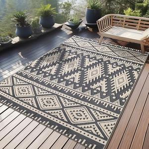 OLANLY Outdoor Rug Waterproof 4x6 ft, Reversible Outdoor Plastic Straw Rug, Boho Patio Rug, Indoor Outdoor Carpet, RV Mat Outside for Patio, Camp, Picnic, Balcony, Deck, Backyard, Black & Beige OLANLY Outdoor Rug Waterproof 4x6 ft, Reversible Outdoor Plastic Straw Rug, Boho Patio Rug, Indoor Outdoor Carpet, RV Mat Outside for Patio, Camp, Picnic, Balcony, Deck, Backyard, Black & Beige
