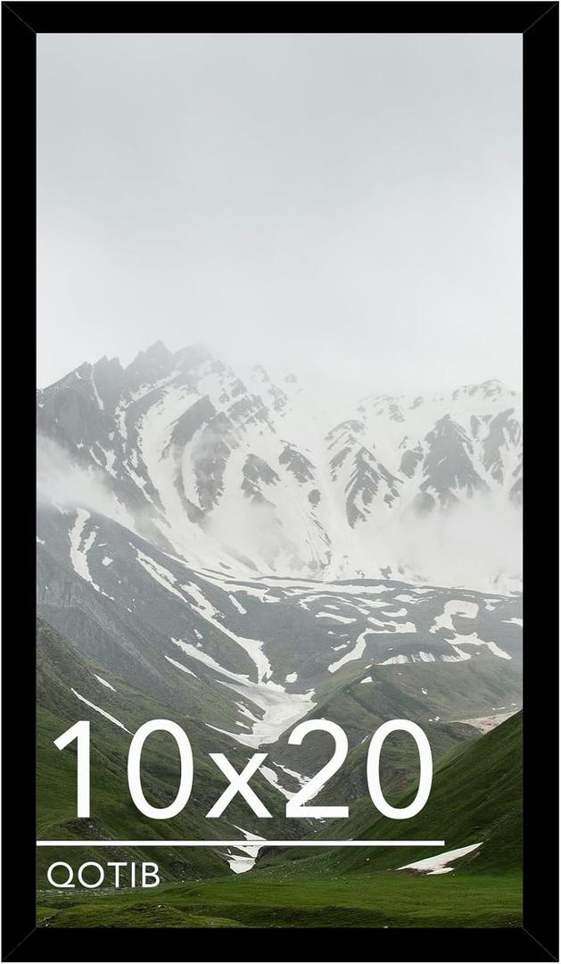 10x20 Picture Frame Black for Wall Mounting, Horizontal and Vertical Formats for Wall Hanging, Wood 10x20 Frame, Black, 1 Pack