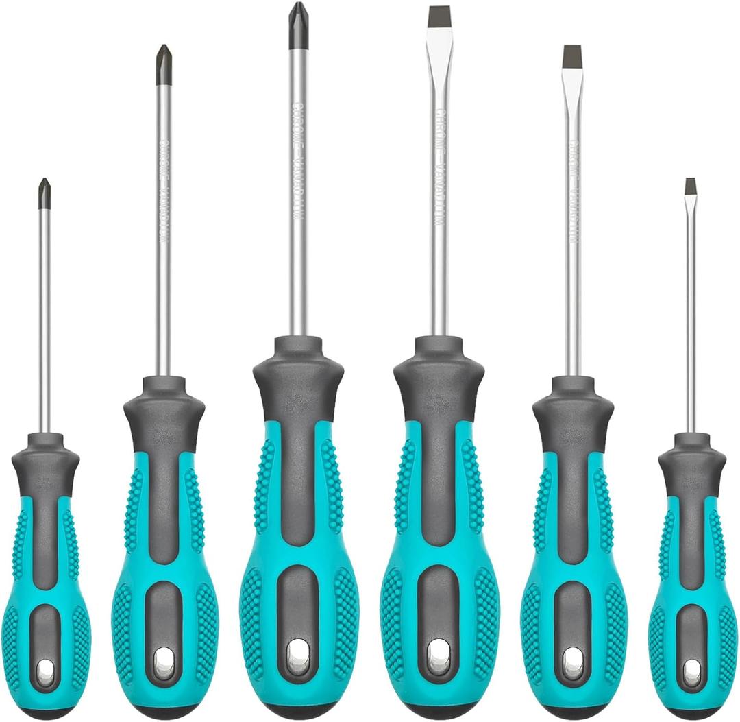 Magnetic Screwdriver Set, 6-Piece Screw Driver Kit with 3 Phillips and 3 Flat, Professional Non-Slip Cushion Grip Nut Driver Repair Tool Set. Stocking Stuffers for Men Gifts