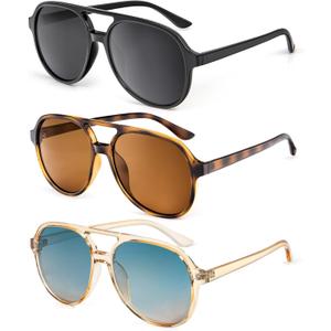 ANYLUV Womens Polarized Sunglasses Lightweight Round Sunglasses for Women Men with UV Protection 3 Packs (C26 Black/Grey+tortoise/Brown+clear Brown/Green & Brown)